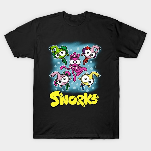 Meet the Snorks Showcase the Quirky Individuals and Vibrant Community of the Beloved Film on a Tee T-Shirt by Frozen Jack monster
